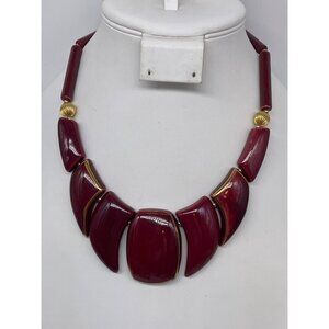 Vintage Japanese Porcelain Red & Gold Necklace With Geometric Design approx 18"